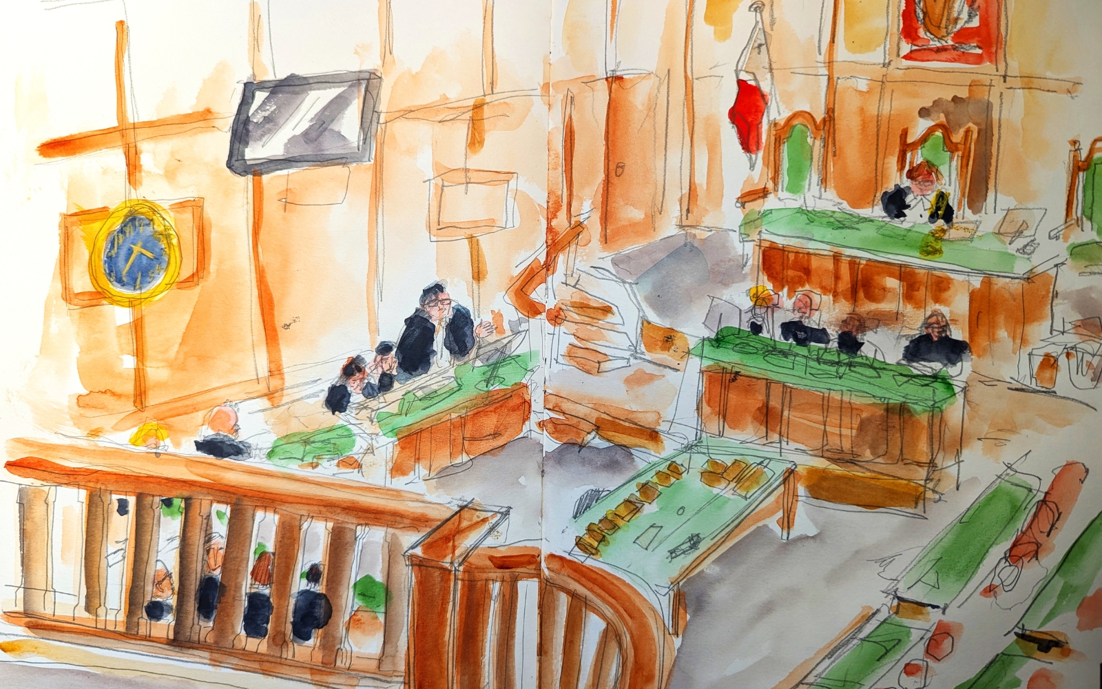 The courtroom in the trial against Yorgen Fenech by Anna Calleja